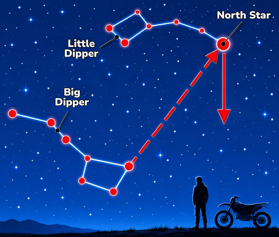 The line will lead you to the North Star which marks the tip of the tail of Ursa Minor